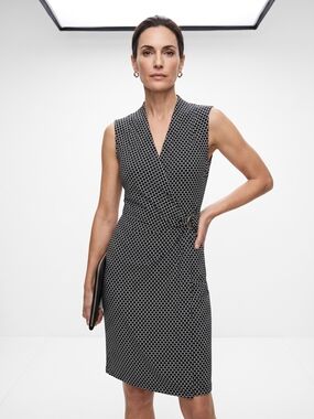 Ann Taylor Geo Sleeveless Wrap Dress Geometric Print Matte Jersey Black White